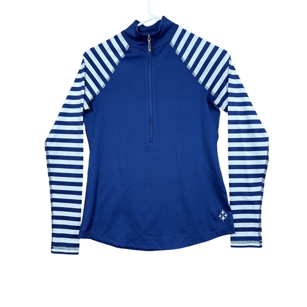 Jofit Shirt Womens XS Blue White Striped Quarter Zip Mock Neck Long Sleeve Golf